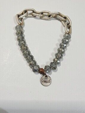 erimish gray faceted crystal beaded stretch bracelet silver tone chain link